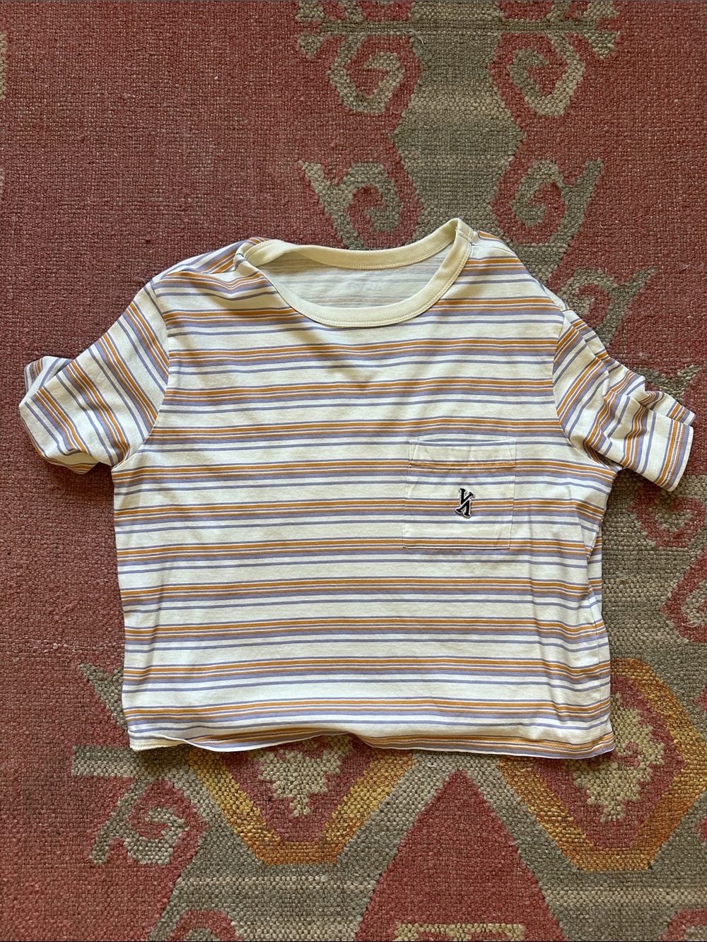 RVCA women’s Striped Pocket Tee in Cream & Yellow